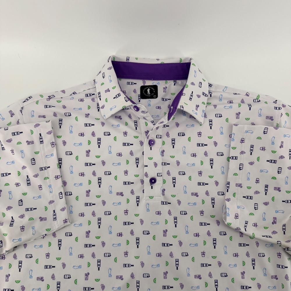 U‎ Suck At Golf Performance Polo Shirt Novelty Print White Purple Large Mens
